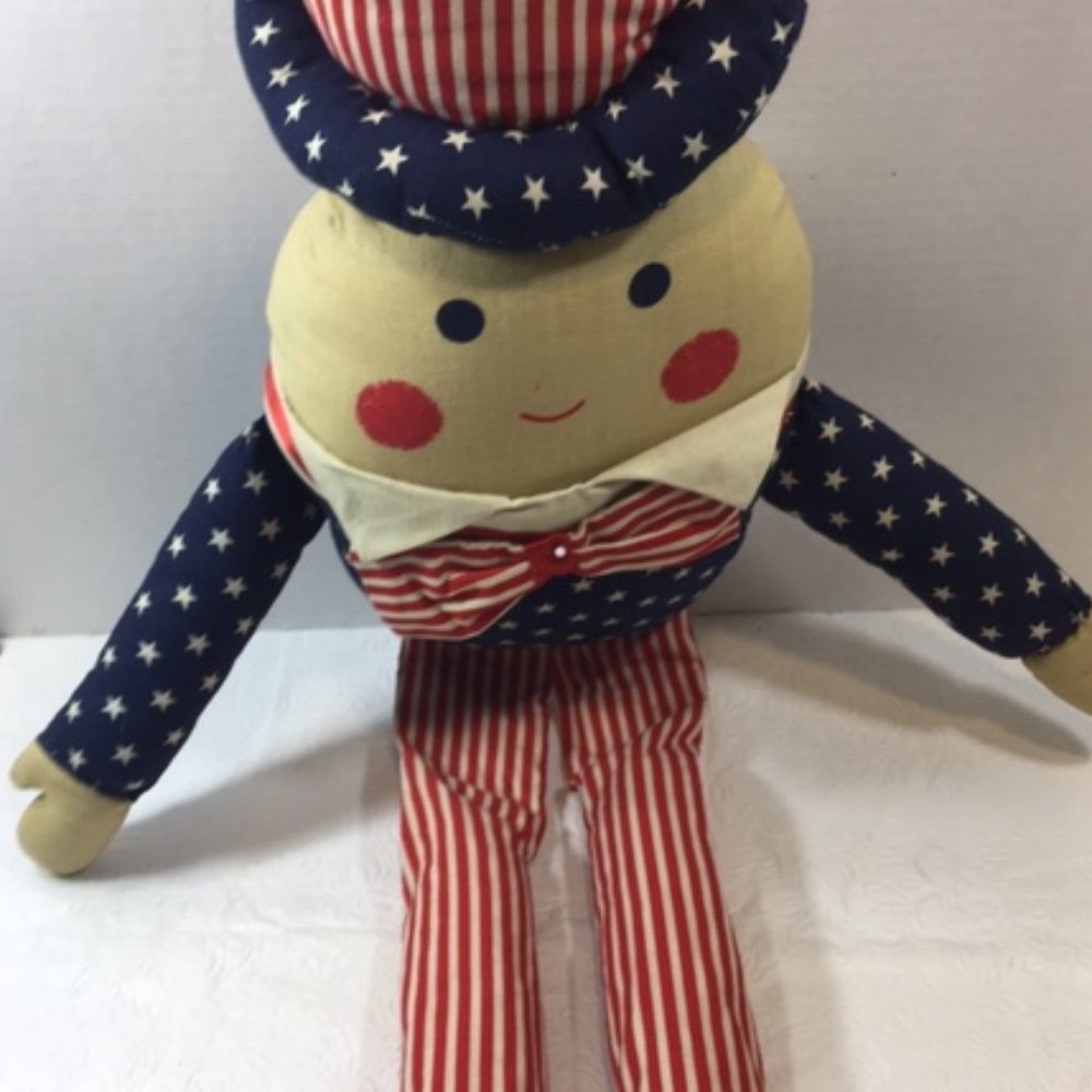 Vintage Handmade Patriotic Uncle Sam Humpty Dumpty Cloth Doll Stuffed Toy 26" - Picture 4 of 10
